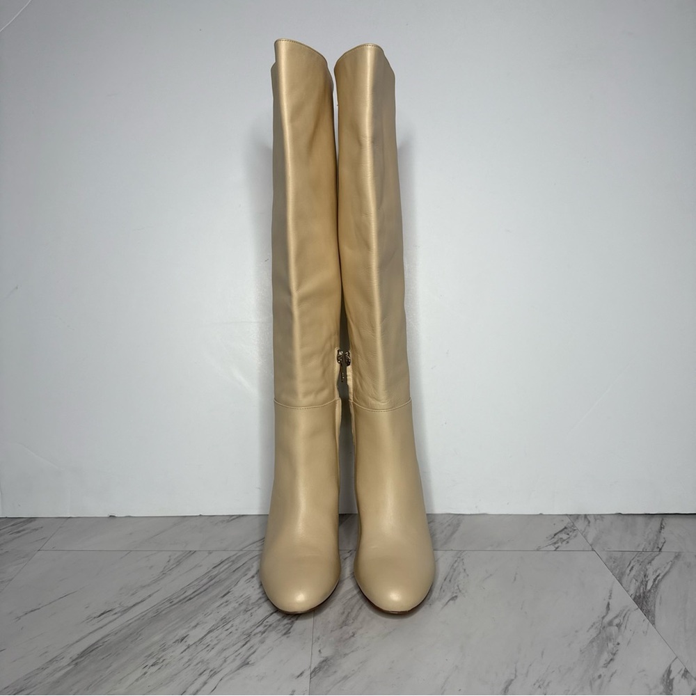 Sam Edelman Shauna Eggshell Leather Tall Heeled Boots 7 1/2 M - Picture 2 of 16